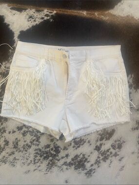 No Boundaries White Fringe Denim Cutoff Shorts
